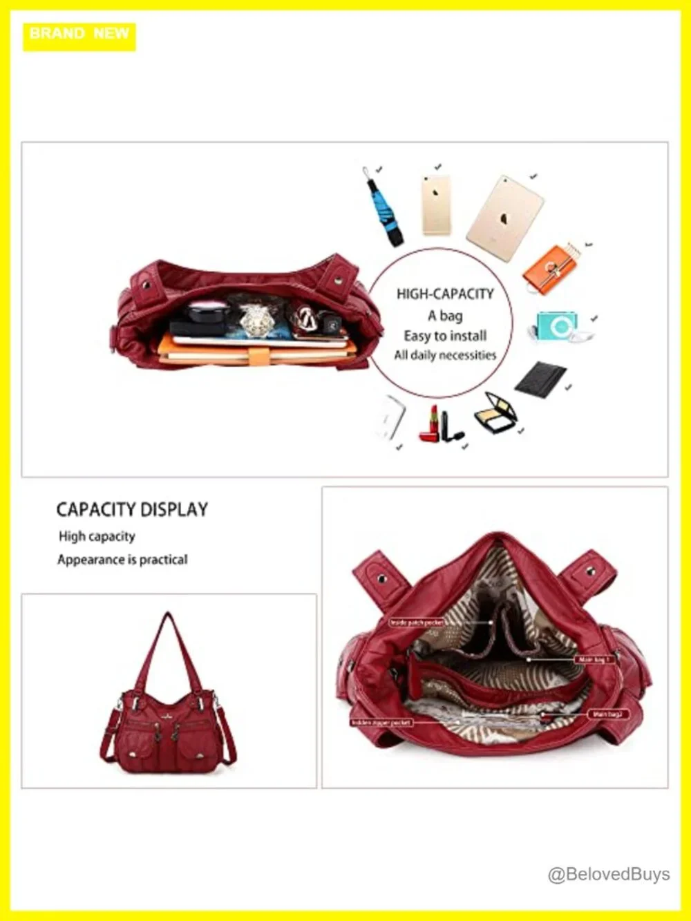 Large Tote Hobo Bag Washed PU Leather Double Zipper Crossbody